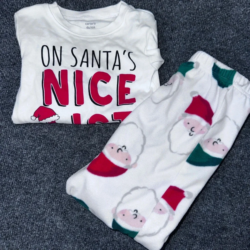 Carters Cozy Fleece Kids Christmas Pajama Bundle 5 Sets Santa Gingerbread  4T/4A